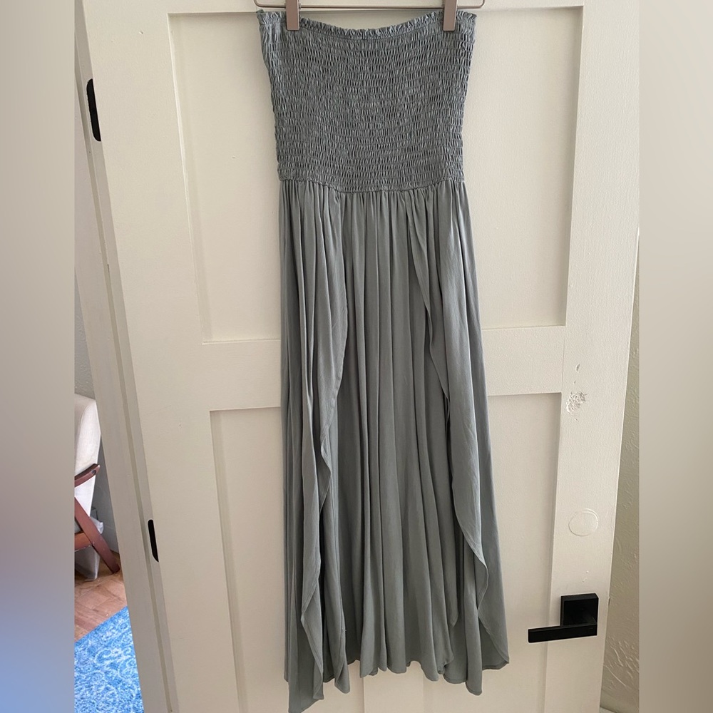 Strapless Flowy Sea Green Midi Dress